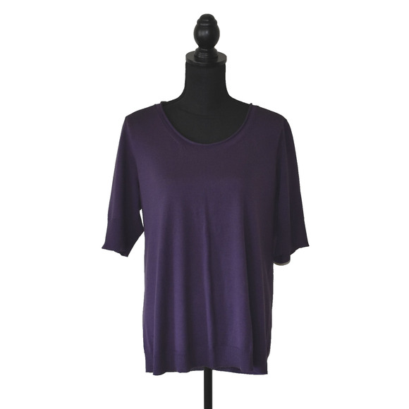 A5 Auth EILEEN FISHER Purple Merino Wool Knit 3/4 Sleeve Crewneck Sweater Sz XL - Picture 1 of 5